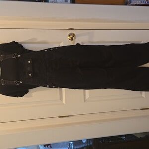 Vintage 90’s SQZ Overalls Pants Women's M Black Embroidered Bib Adjustable Nylon